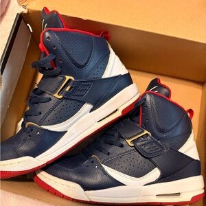 Navy and Red High-Top Jordans